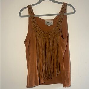 A.T.A.P, Woman’s Size Large Western Mustard Color Crochet Fringe Tank Top